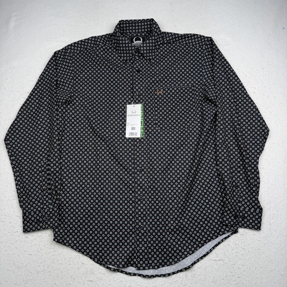 Cinch Shirt Mens Small Blue Geometric Long Sleeve Button Up Western Stretch